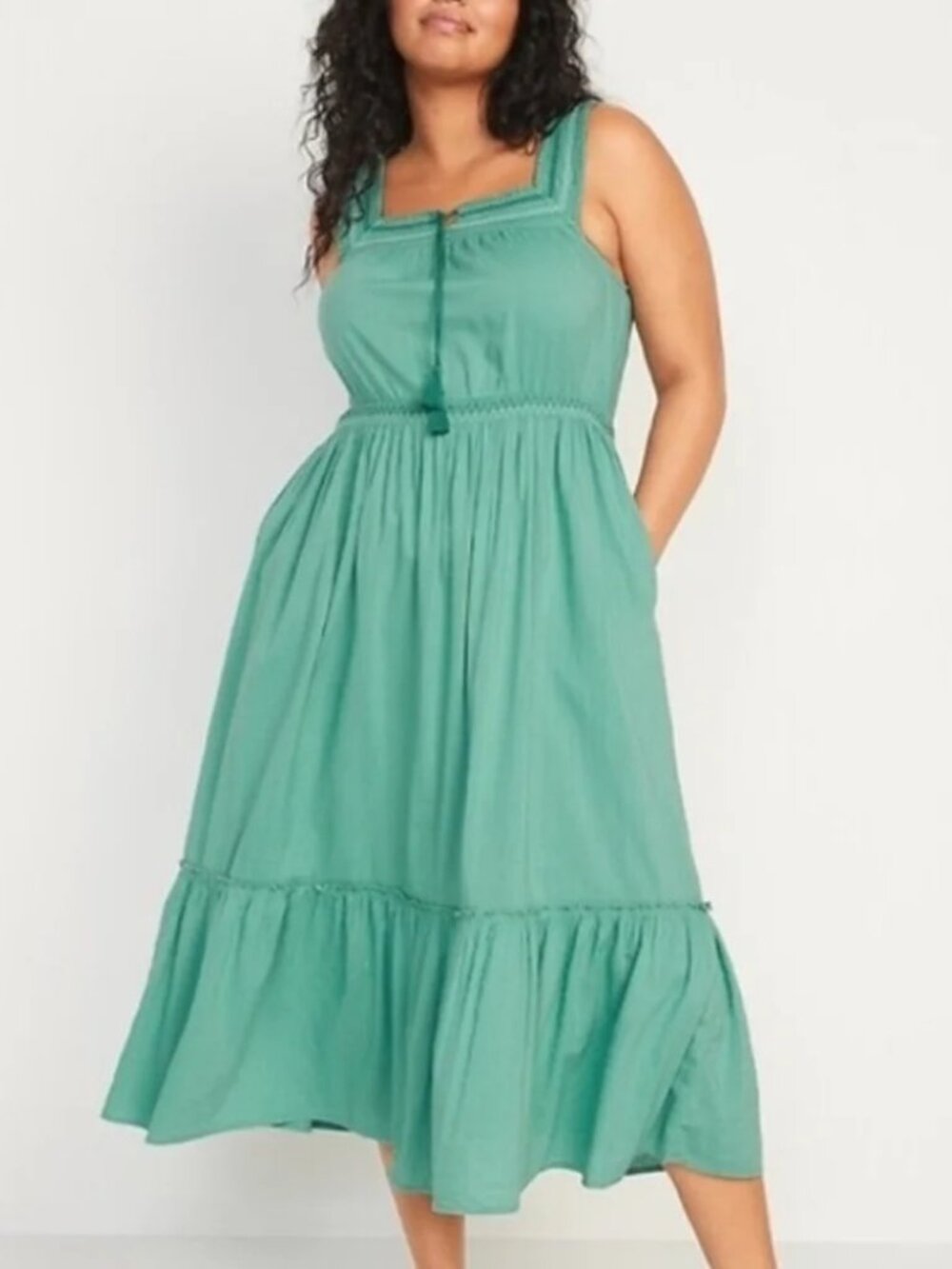 Old Navy English Ivy Square Neck Ruffle Hem Midi Dress Large